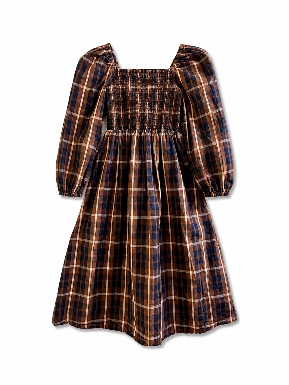 J. Crew Smocked puff-sleeve dress in Friday plaid  Size XXS